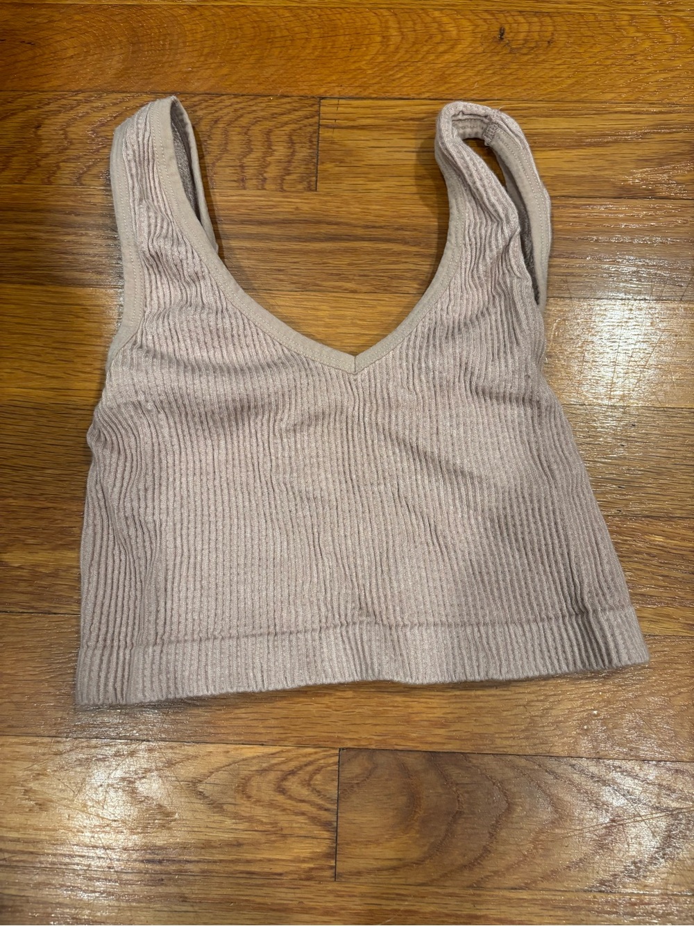 Ribbed V-Neck Cropped Tank Top - Light Beige